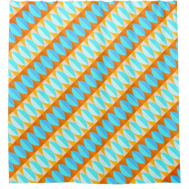 Colorful Turquoise Blue Orange Yellow Pattern Shower Curtain (Front)