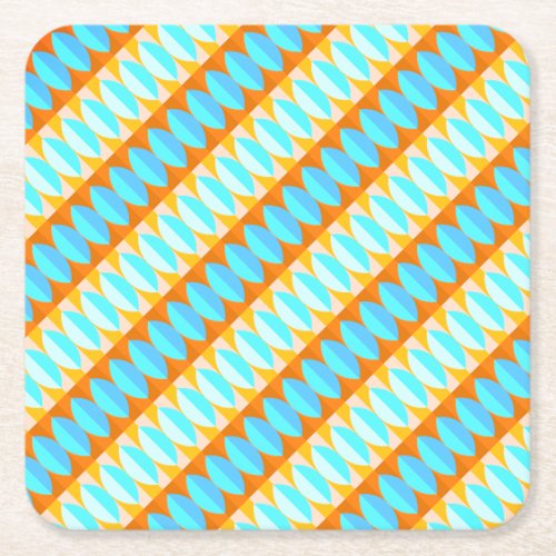 Colorful Turquoise Blue Orange Yellow Pattern Square Paper Coaster