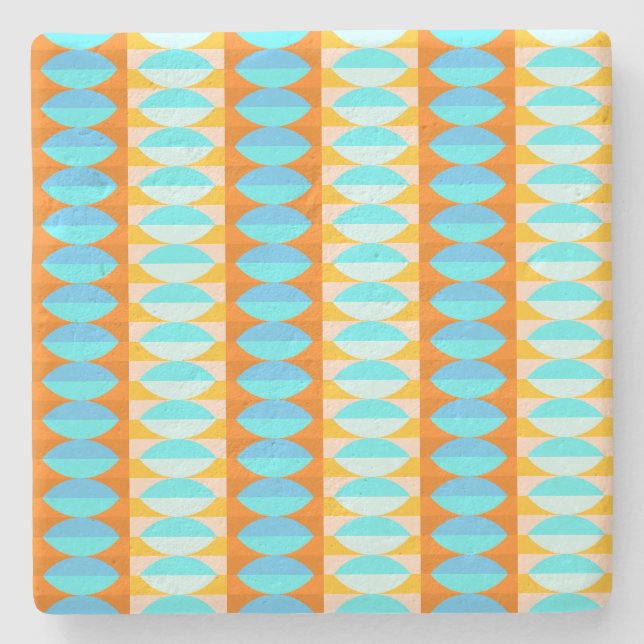 Colorful Turquoise Blue Orange Yellow Pattern Stone Coaster (Front)
