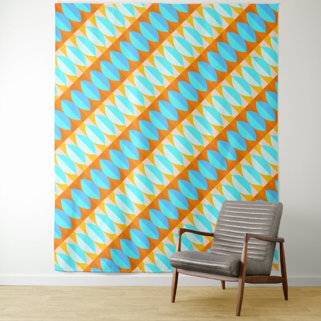 Colorful Turquoise Blue Orange Yellow Pattern Tapestry (In Situ)