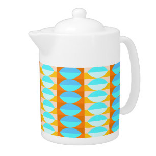 Colorful Turquoise Blue Orange Yellow Pattern Teapot