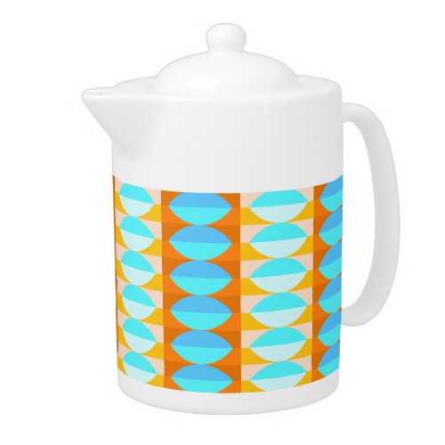 Colorful Turquoise Blue Orange Yellow Pattern Teapot