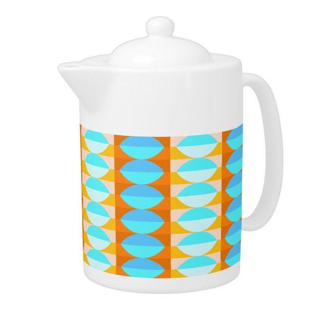 Colorful Turquoise Blue Orange Yellow Pattern Teapot (Right)
