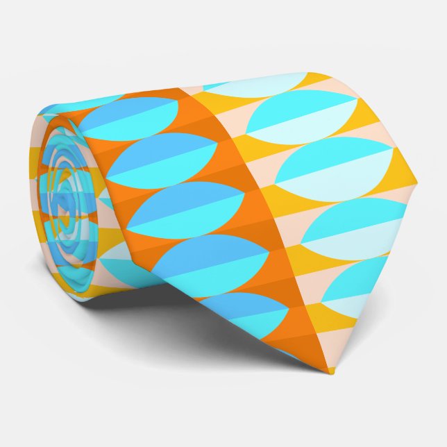 Colorful Turquoise Blue Orange Yellow Pattern Tie (Rolled)