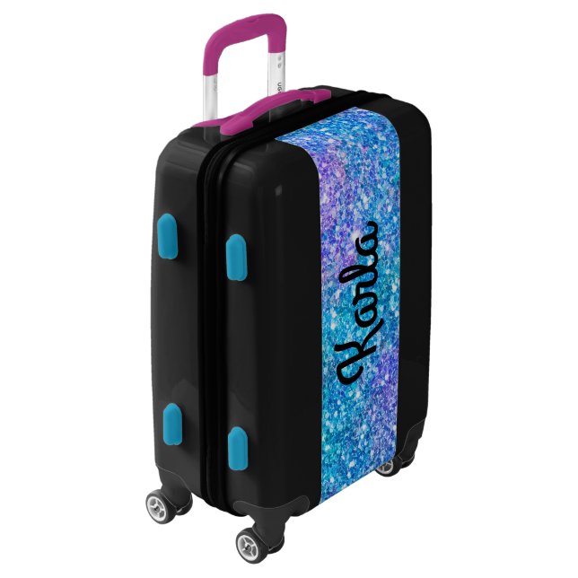 Colorful Turquoise-blue & Pink Glitter Luggage (Rotated Left)