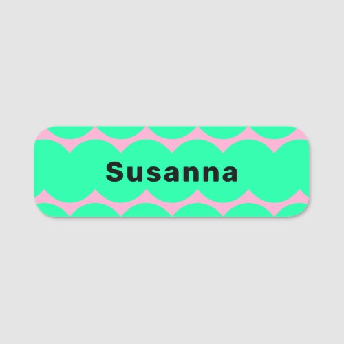 Colorful Turquoise Green Pink Squiggle Magnetic Name Tag