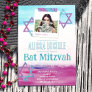 Colorful Turquoise, Hot Pink Glitter Bat Mitzvah Invitation