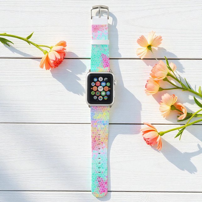 Colorful Turquoise Pink Mosaic Apple Watch Band (Creator Uploaded)