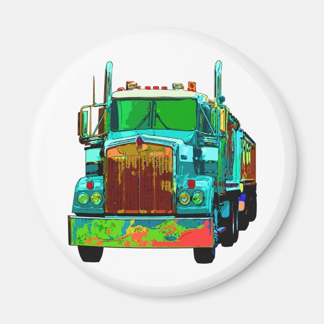 Colorful Turquoise Semi Truck Magnet (Front)
