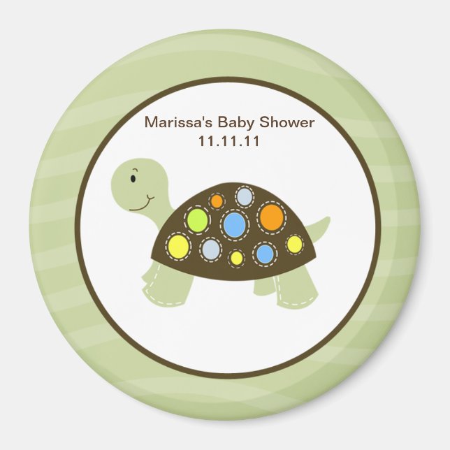 Colorful Turtle 3-inch Round Favor Magnet - Green (Front)
