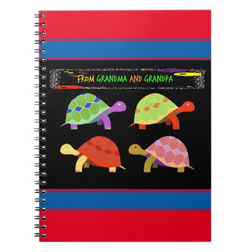 Colorful turtle design for grandkids notebook