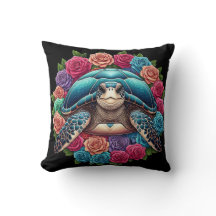 Colorful Turtle Illustration Surrounded by Roses