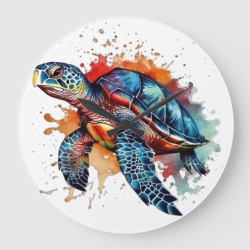 colorful turtle in water color large clock