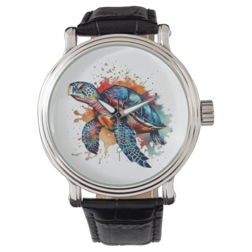 colorful turtle in water color watch