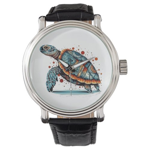Colorful turtle painted in aboriginal style watch