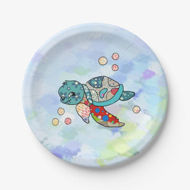 colorful turtle  paper plates (Front)