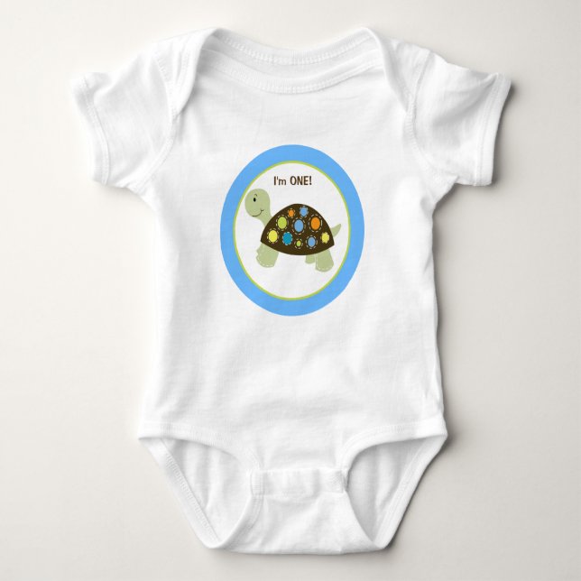Colorful Turtle Personalized - Blue Baby Bodysuit (Front)
