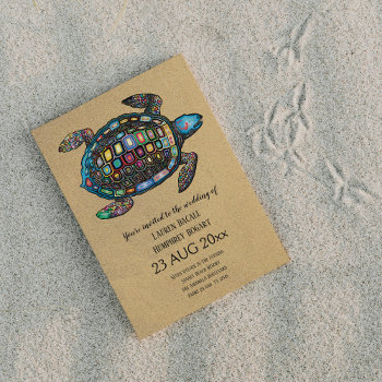Colorful Turtle Sandy Beach Wedding Invitation by RiverJude at Zazzle