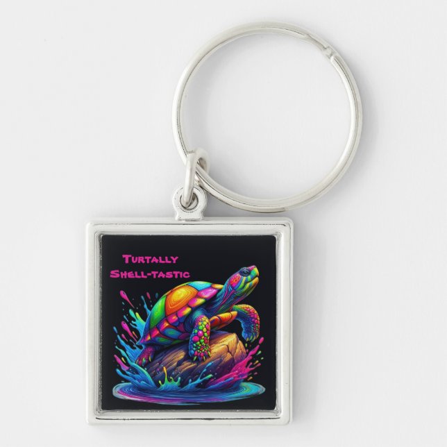 Colorful Turtle Splash Keychain (Front)