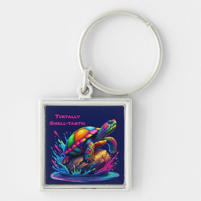 Colorful Turtle Splash Keychain (Front)