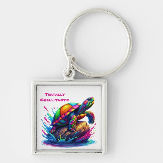 Colorful Turtle Splash Keychain (Front)