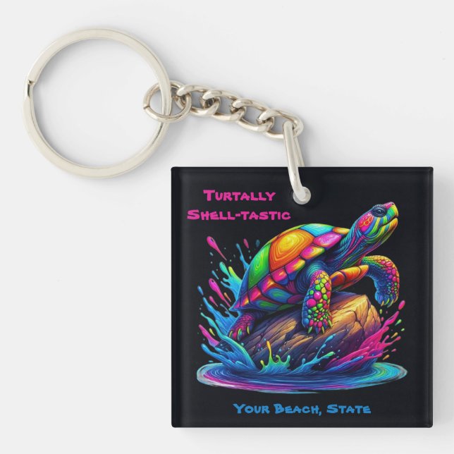 Colorful Turtle Splash Keychain (Front)