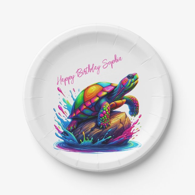 Colorful Turtle Splash Paper Plates (Front)