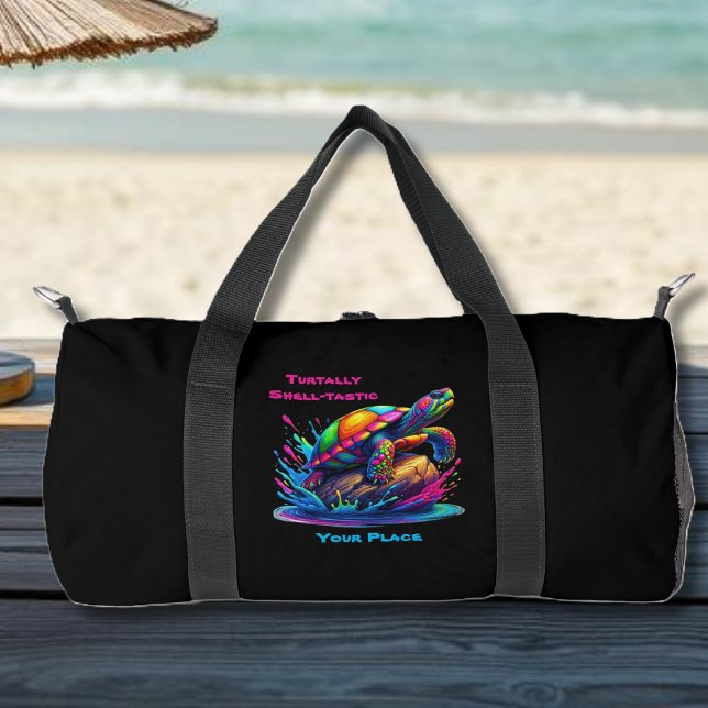 Colorful Turtle Splash Zippered Pouch Duffle Bag (Colorful Turtle Splash-Fisherman Core-Dopamine Dressing-Small Pouch-Black)