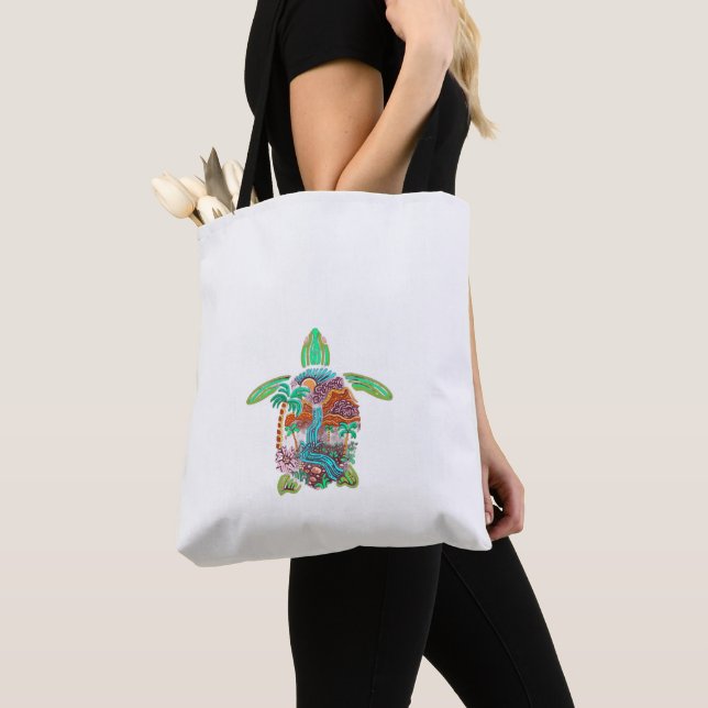 colorful turtle tote bag (Close Up)