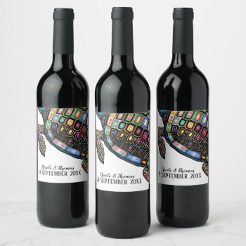 Colorful Turtle Wine Label by RiverJude at Zazzle