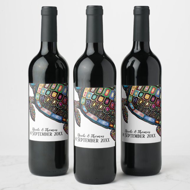 Colorful Turtle Wine Label (Bottles)