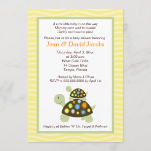 Colorful Turtles 5x7 Baby Shower Invite - Yellow