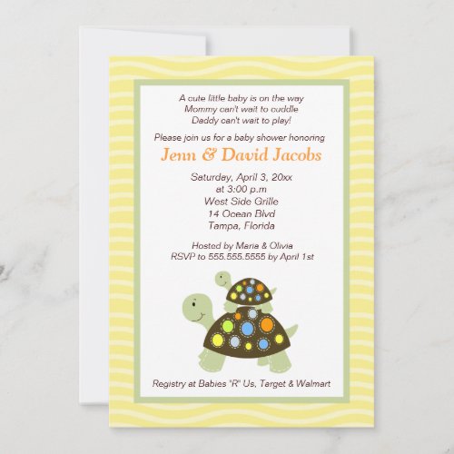 Colorful Turtles 5x7 Baby Shower Invite - Yellow
