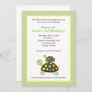 Colorful Turtles 5x7 Birthday Invitation - Green