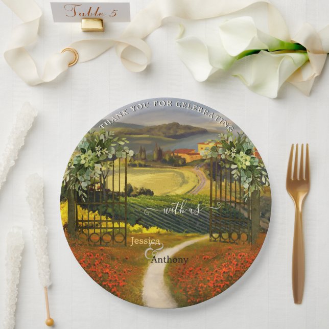 Colorful Tuscan Landscape Wedding  Paper Plates (Wedding)
