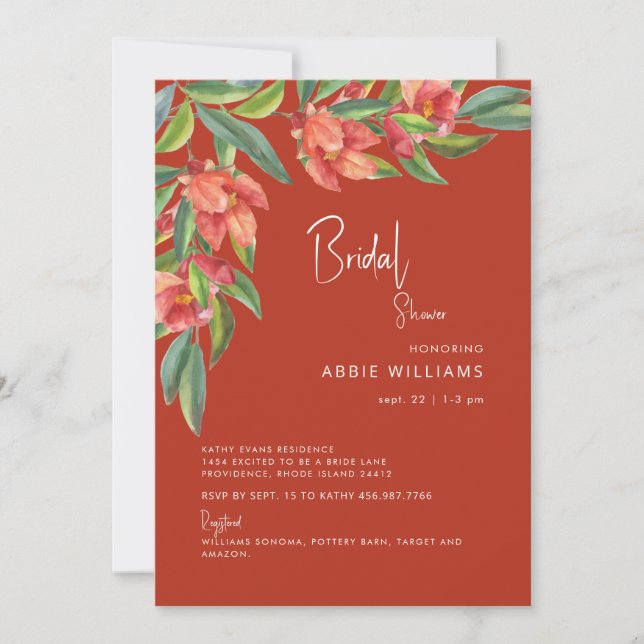 Colorful Tuscan Red Foliage Bridal Shower Invitation (Front)