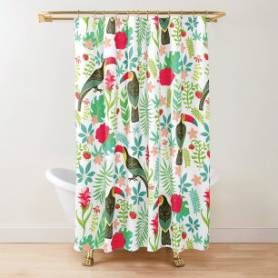 Colorful Tuscans birds an tropical flowers pattern Shower Curtain