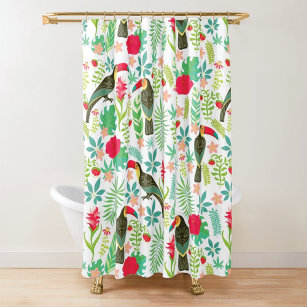 Colorful Tuscans birds an tropical flowers pattern Shower Curtain