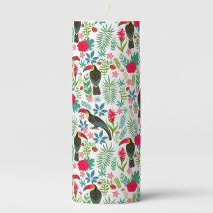 Colorful tuscans tropical birds & flowers pattern pillar candle