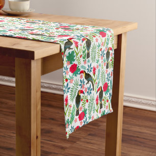 Colorful tuscans tropical birds & flowers pattern short table runner