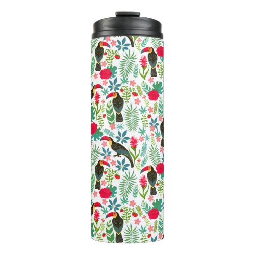 Colorful tuscans tropical birds  flowers pattern thermal tumbler