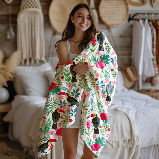 Colorful tuscans tropical flowers pattern fleece blanket (Creator Uploaded)