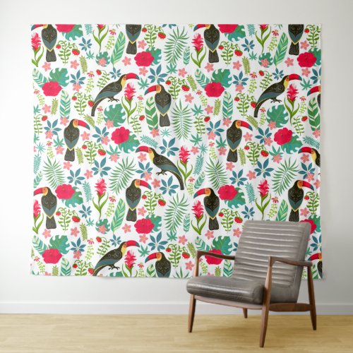 Colorful tuscans tropical flowers pattern tapestry