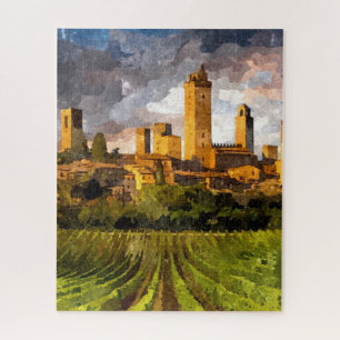 Colorful Tuscany Castle Aquarelle Art Painting Jigsaw Puzzle
