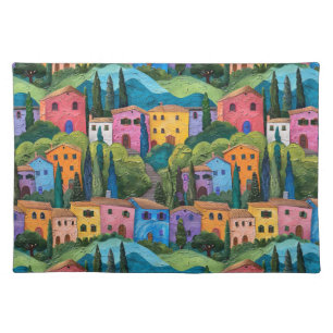 Colorful Tuscany houses pattern Cloth Placemat