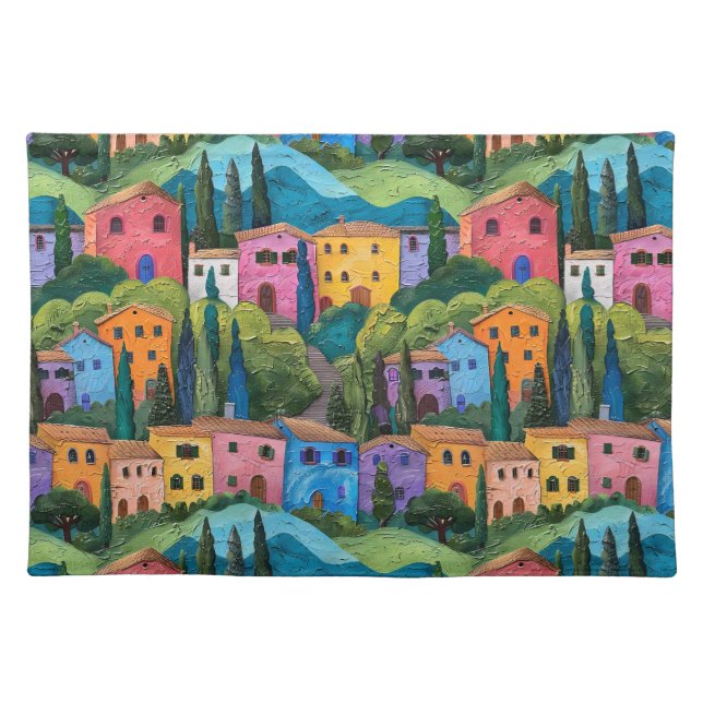 Colorful Tuscany houses pattern Cloth Placemat (Front)