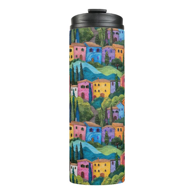 Colorful Tuscany houses pattern Thermal Tumbler (Front)