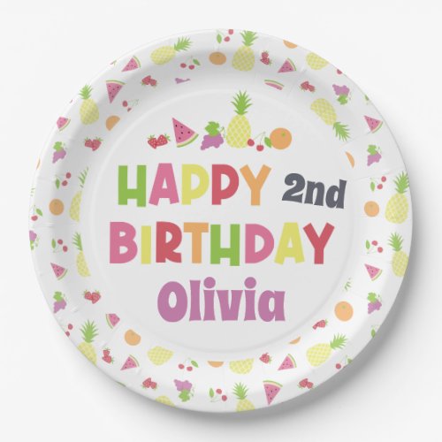 Colorful Tutti Frutti Any Age Happy Birthday Paper Plates