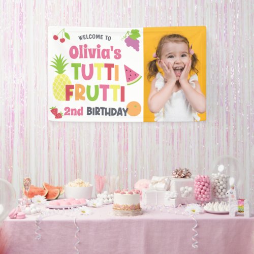 Colorful Tutti Frutti Photo Any Age Happy Birthday Banner