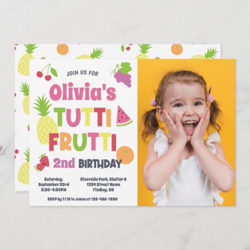 Colorful Tutti Frutti Photo Birthday Party Any Age Invitation